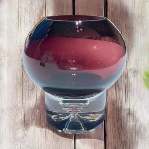 Vintage Amethyst Sphere Vase, Clear Captured Bubble Base, Tagged Pilgrim Glass